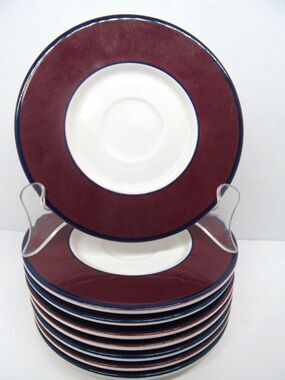 Pagnossin Treviso  Maroon With Blue Trim 6" Saucers Set Of 8
